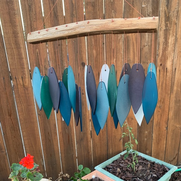 Midnight Blue Deep Purple Stained Glass Driftwood Wind Chime Sun Catcher Mobile - Picture 4 of 4